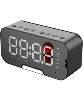 Digitalna ura z budilko, kozmetičnim ogledalom, Bluetooth zvočnikom in termometrom - črn