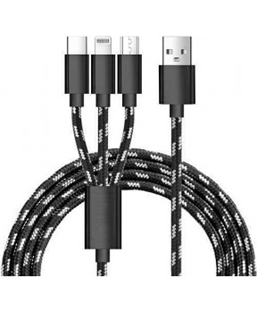 Podatkovni kabel 5A Super Charge  - 3v1 - Lightning, Micro USB, Type C - pleten in ploščat